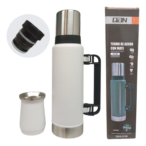 Termo Acero Inoxidable 1,3 Litro Con Mate 260ml Y Manija