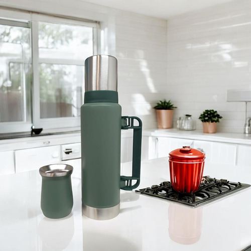 Termo Acero Inoxidable 1,3 Litro Con Mate 260ml Y Manija