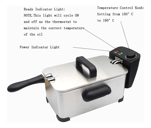 Freidora Eléctrica Aceite Familiar 3.5 L Acero Inoxidable